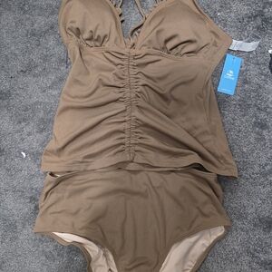 Elegant Tan Ruched Bikini Set